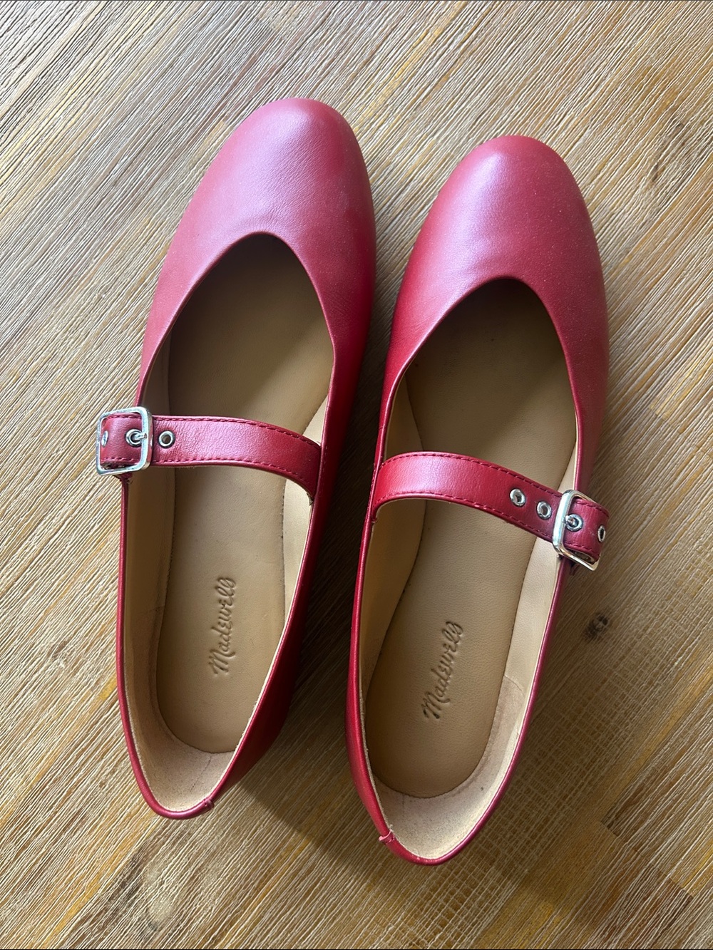 Madewell Cherry-Red Mary Jane Flats with Buckle Strap
